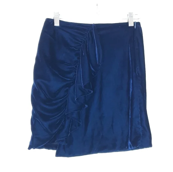 Patbo Blue Velvet Ruffle Mini Skirt 2 - Picture 2 of 5